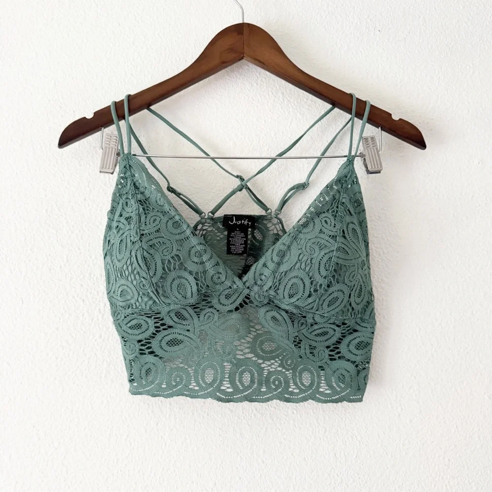 Justify Lace Bralette Green Large Criss Cross Strappy New Cottagecore Dolette